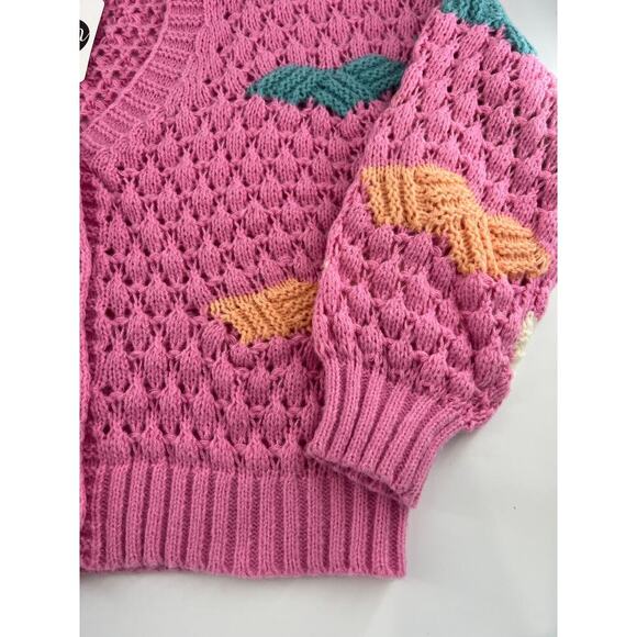New In Cardigan Sweater Womens Pink Crochet Knit Y2K Grannycore Grandmacore New - Picture 4 of 11